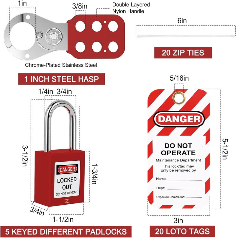 Xeoca Lockout Tagout Station with Loto Devices - Lock Out Tag Out Kit Board with 4 Pack Safety Lock Set, Hasp for Padlocks, 20 Do Not Operate Tags - Image 2